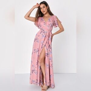 Lulu's Pink Floral Maxi Dress - Size: S